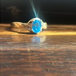 10k gold, blue topaz, diamond ring